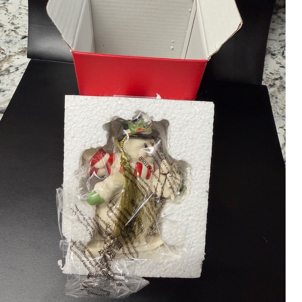 Lenox‎ Porcelain Skiing Snowman Christmas Ornament Top Hat Scarf Broom Gift Box